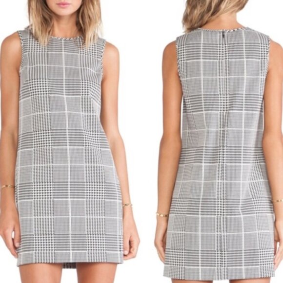Theory Wool Adraya Houndstooth Jacquard Plaid Shift Dress in Black/White, 6 - Picture 3 of 8